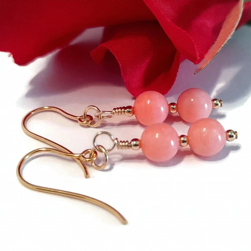 Pink Shell Pearl Earrings Dangle Drop Gemstone Earrings Vintage Style - Picture 5 of 10