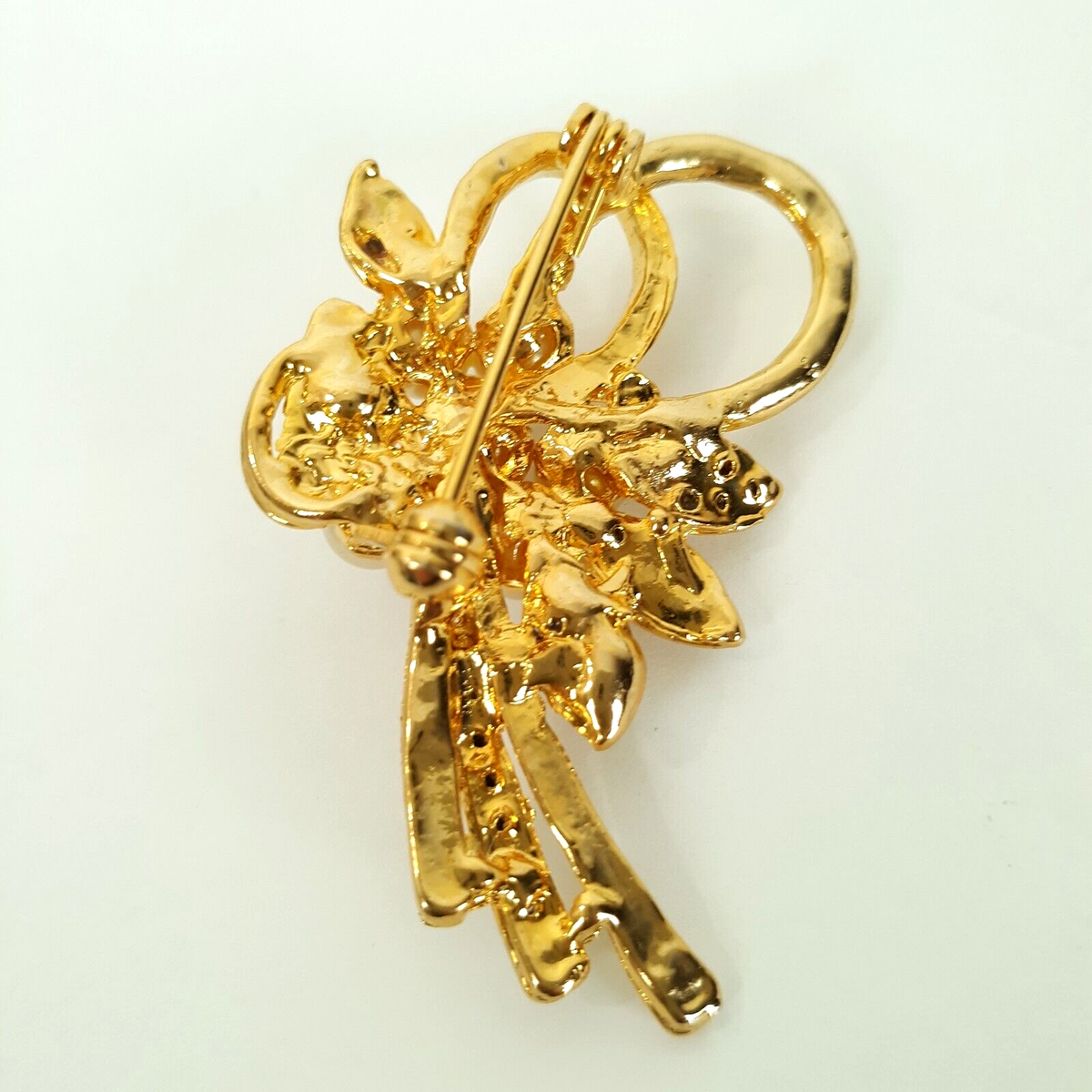 Rhinestone Faux Pearl Cluster Bouquet Brooch Pin Polished Gold