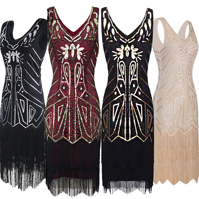 Mujeres Borla Lentejuelas Cuentas Bodycon Vestido de Noche Cuello en V Boda Fiesta Baile Vestido