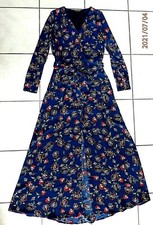 Express Blue Floral Maxi Dress XS Long Slv Front Slit button front with Belt E60