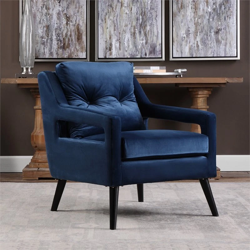 Uttermost OBrien Contemporary Wood and Fabric Arm Chair in Blue and Black - Image 2 of 4