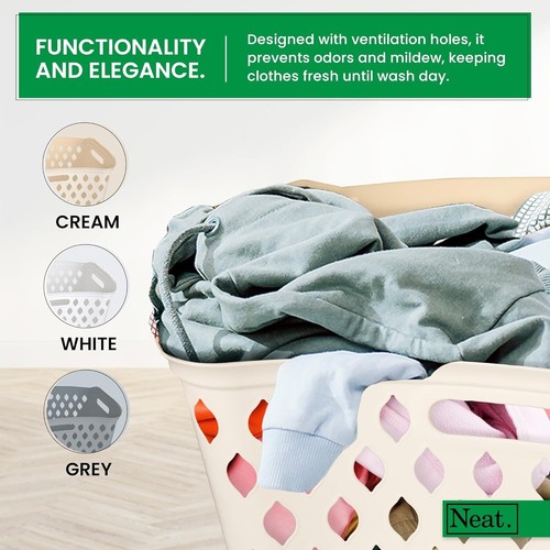 Plastic Round Laundry Basket For Washing Clothes, Storage Baskets Organiser - Picture 14 of 82