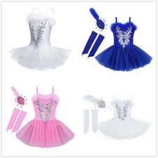 Kids Girls Sequin Mesh Dress Tutu Ballet Dance Dress with Gloves Hairclip Set