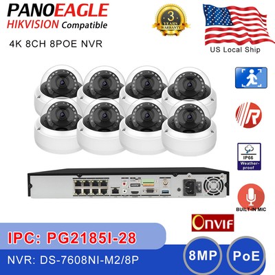 Hikvision Compatible 32MP 8CH POE NVR+8MP IR Dome IP Camera CCTV System Mic Lot