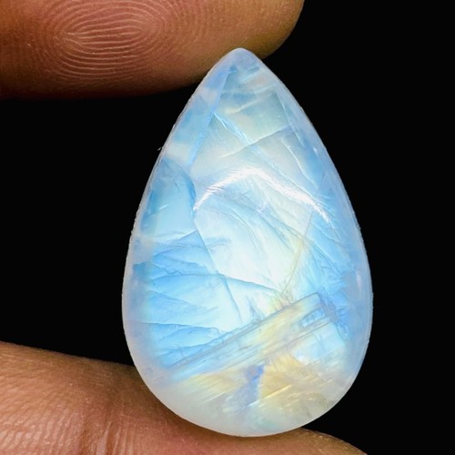 37.5 Cts Natural Rainbow Moonstone 28x18.6mm Pear Cabochon Pendant Size Gemstone - Picture 8 of 14