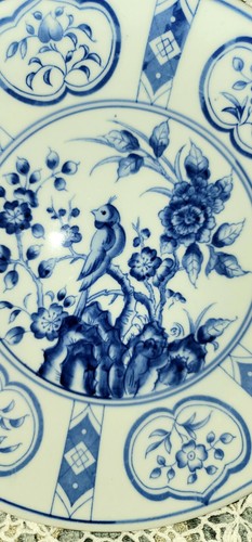 Andrea by Sadek Blue & White Porcelain Dessert/Pie Plate Thai Bird Motif, 8.5" - Picture 2 of 6