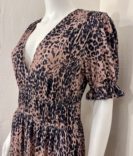 Anthropologie Hutch Adelia Brown Animal Print Ruffle Fit Flare Midi Dress Size M - Picture 14 of 19