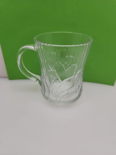 Arcoroc Canterbury Crocus Clear Glass Mug Coffee Cup Tea Tulip  Vintage