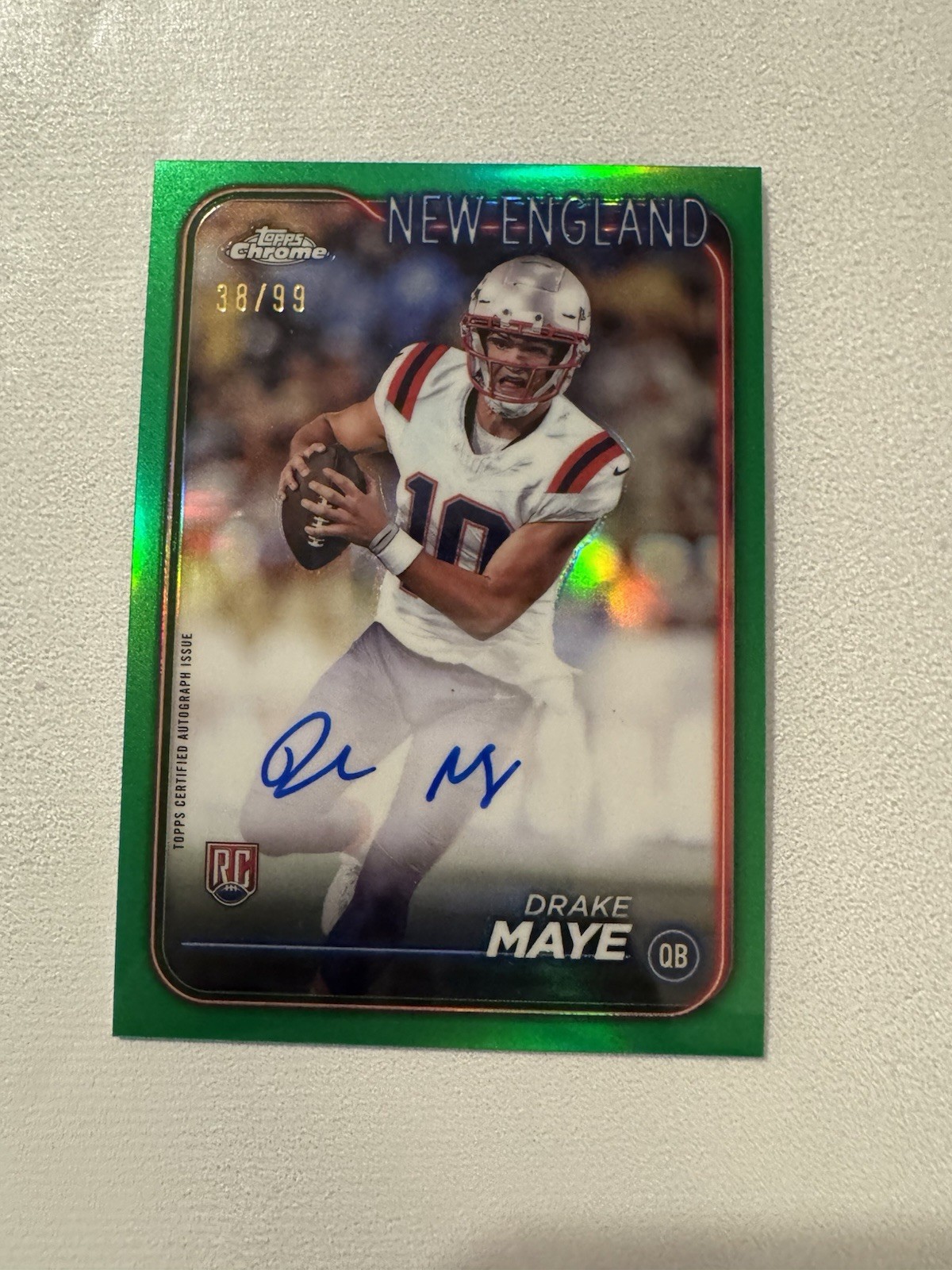 Drake Maye 2024 Topps Chrome #RA-DMA Autograph Green Refractor 38/99 New England