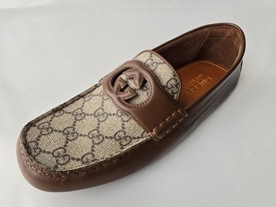 Gucci Men's US 8 UK 7 Brown Calf Leather GG Supreme Logo Driving