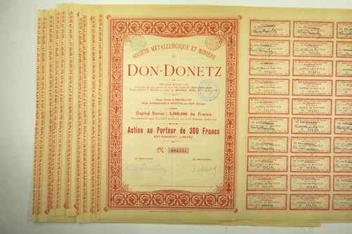 SOCIETE METALLURGIQUE ET MINIERE DU DONETZ ACTION DE 300 FRANCS 1898 X 10