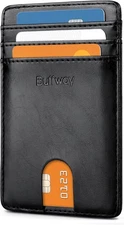 Buffway Mens Slim Wallet, Minimalist Thin Front Pocket Leather Seattle Black 