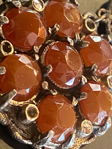 Antique Filigree Necklace Faceted Carnelian Glass/Stone Floral Gold Silver Tone - Picture 12 of 24