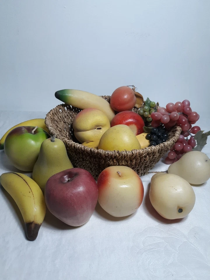 Lg. Lote de colección mixta. Fruta sintética con cesta, cerámica, plástico, cubierta de cera MCM Foto 2 de 4