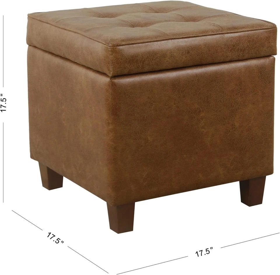 Square Tufted Storage Ottoman - Distressed Brown Faux Leather Small - Image 3 of 4