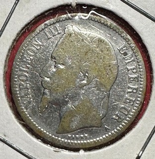 1869A France Emperor Napoleon III SILVER Franc! Old French Coin!