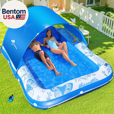 Inflatable Tanning Pool Lounger with Canopy,81"X 60" Large Tanning Floats for Ad