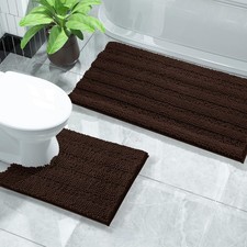 2 PCS Brown Bathroom Rug Set 32x20 24x20 Inch Chenille UShaped Toilet Mat