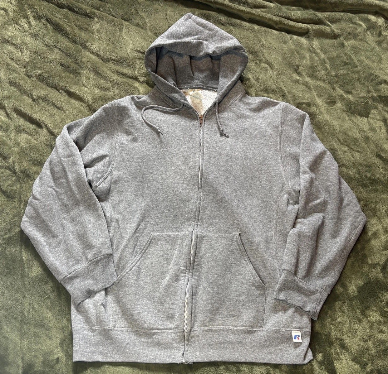 Russell Athletic Hoodie Sweatshirt Mens Large Gray Full Zip Fleece Logo