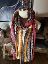 NEW Missoni Women's Zig Zag Knit Neck Scarf Multicolor Fringe Wool Italy NWT
