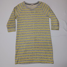 Gap Stripe Knit Dress Cotton Linen Blend Yellow Heather Gray Size Small