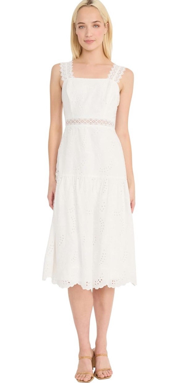 Donna Morgan Women's Square Neck Midi Length Lace Strap Scalloped Eyelet Trim 14