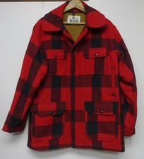 Woolrich Men Sz 42 Mackinaw Red Buffalo Plaid Wool Button-up Hunting Coat USA