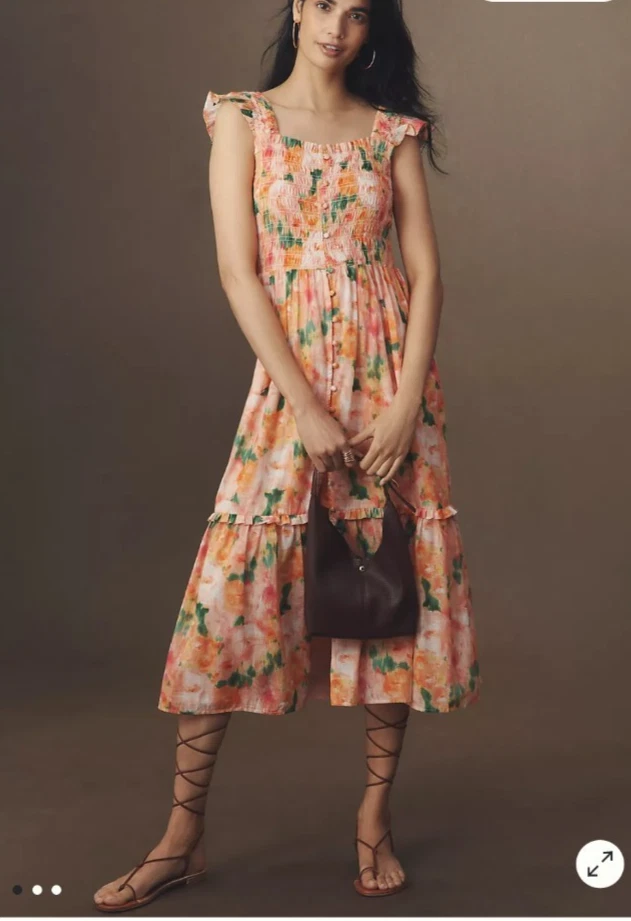 Anthropologie Women's Pink Multi Square-Neck The Peregrine Midi Dress $158  XL | eBay