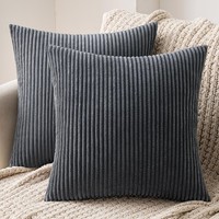 Kissenbezug Set Kord Sofakissen Dekokissen Zierkissen Dunkelgrau 40X40Cm 2 StüCk