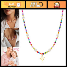 Colorful Initial Necklaces for Girls  Teens - Beaded Pearl Choker Jewelry, Perf