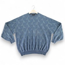 St. Croix Trend Geometric Knit Sweater Mens XL Blue Retro Crew Neck Pullover