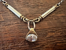 VTG Mixed Metals w/ Silver Necklace 925 Crystal Charm Pendant Equestrian Rustic