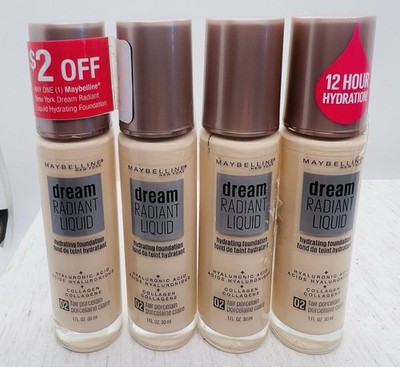 4X Maybelline Dream Radiant Liquid Foundation 02 Fair PORCELAIN NEW - Retired