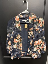 Lauren Conrad Navy Blue Floral Ladies Open Front Blazer - Size S