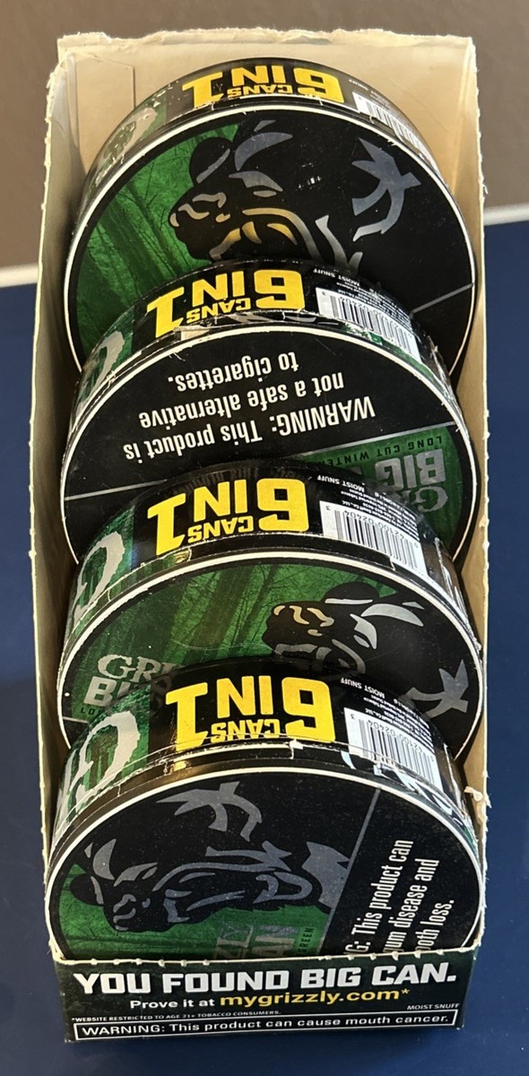 Grizzly Long Cut Wintergreen BIG GAN 6 IN 1 Tobacco (4) Cans W/ Display EMPTY