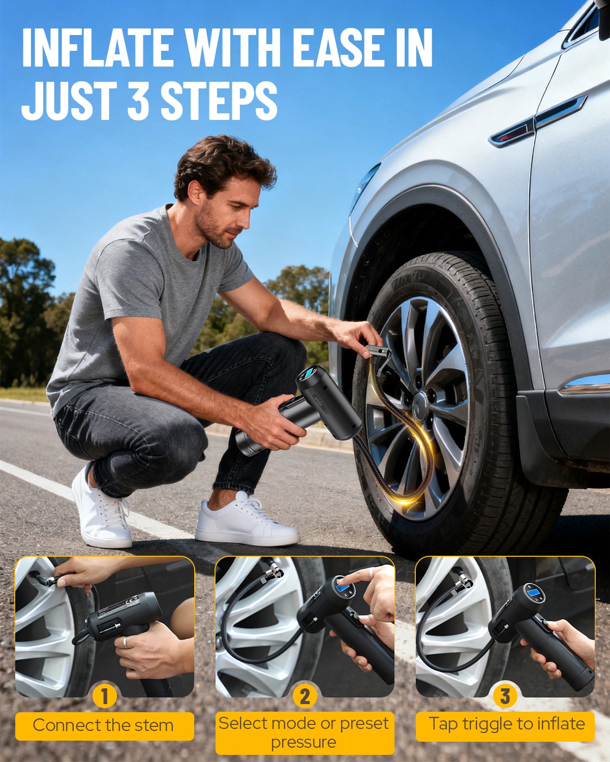 Car Air Compressor 120W Rechargeable Wireless Tire Inflator Portable Air Pump US