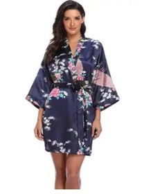 Sexy Print Kimono Gown Satin Women Bathrobe Bridal Wedding Gift Silky Sleepwear 