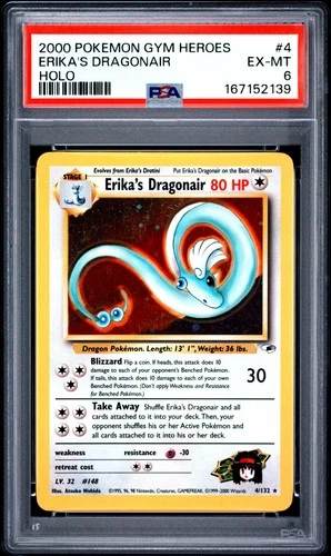 2000 POKEMON GYM HEROES HOLO #4 ERIKA'S DRAGONAIR PSA 6