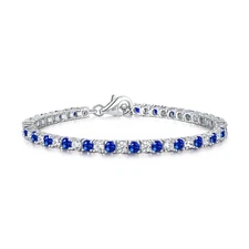 Diamond Treats Sapphire Blue Tennis Bracelet, 925 Silver, 3mm CZ, 6.5–7.5 in