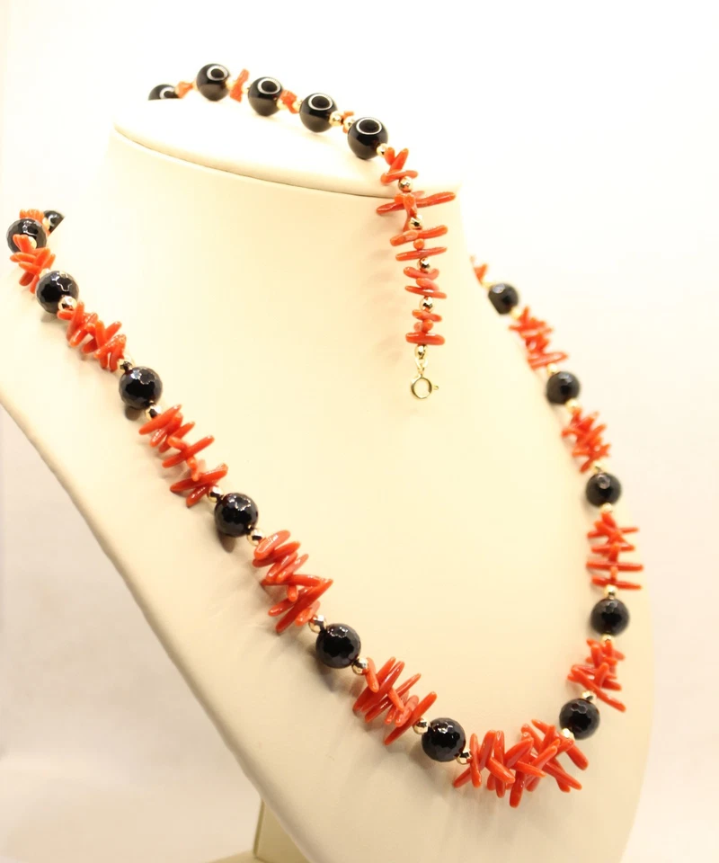 COLLANA e BRACCIALE CORALLO ROSSO ED ONICE NERA CM 60 CM 19 NATURALE EXPLOIT - Immagine 2 di 4