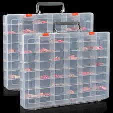 2 Pack Large 48 Grids Clear Plastic Organizer Boxes with Adjustable Dividers, Je