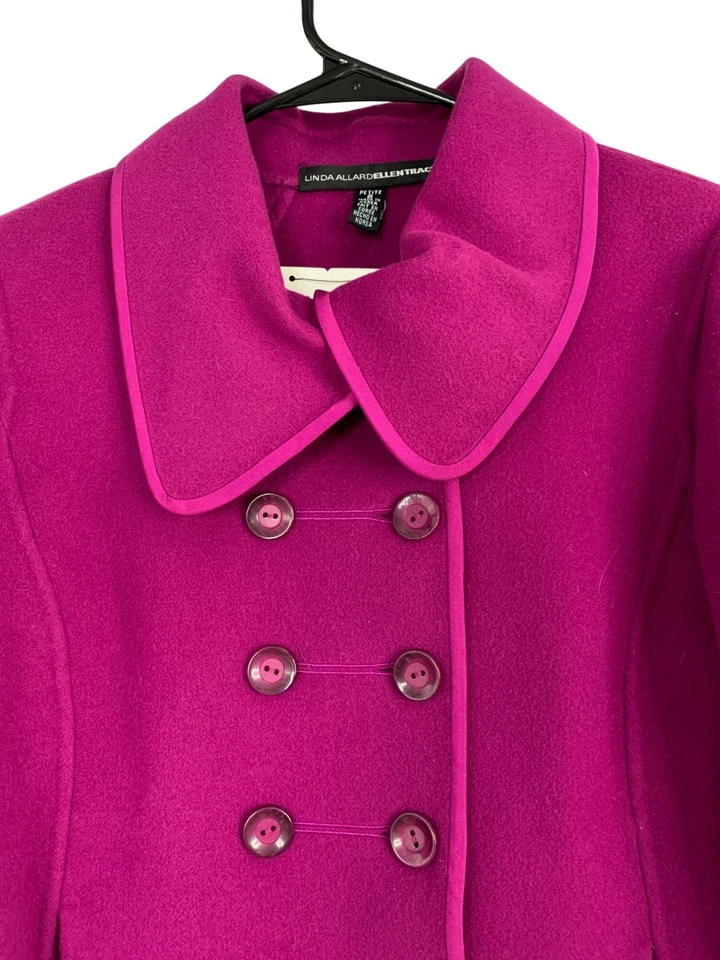 VTG 80s Linda Allard Ellen Tracy Handmade Wool Coat Magenta 8P RY10366 New - Image 2 of 4
