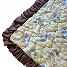 Nautical Crib Quilt Ruffled Edge Teddy Bear Sailboat Flag Reversible 44x60