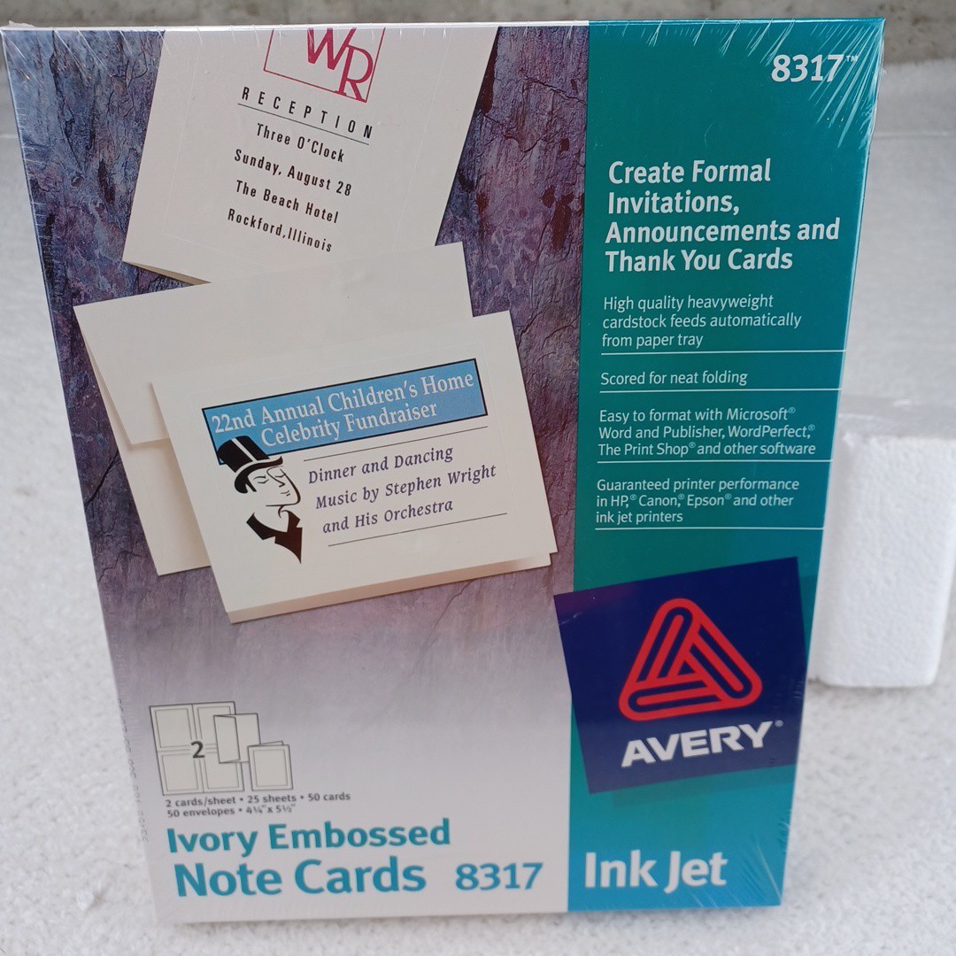 Avery Note Cards 8317 Ivory Embossed 50 Cards & Envelopes Ink Jet New Sealed NOS