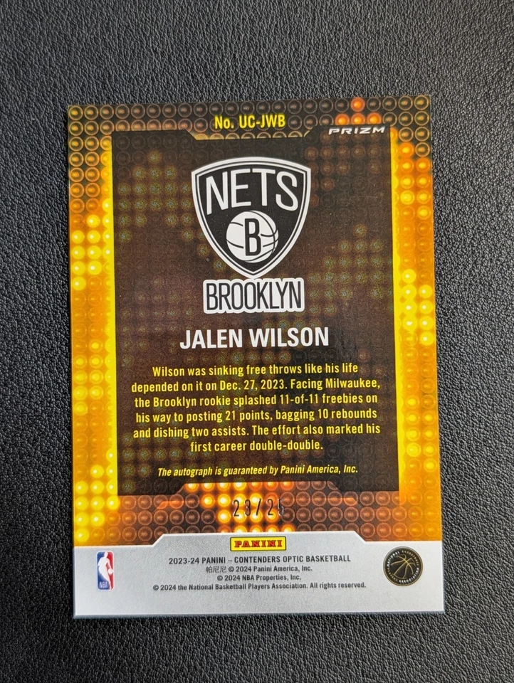 2023-24 Panini Contenders Optic Jalen Wilson Up And Coming Auto /25 SSP #UC-JWB - Image 2 of 2