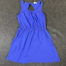 Ann Taylor Loft Dress Blue SMALL A-Line Elastic Waist Midi Back Window Pockets