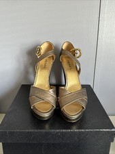 Prada Milano HH Cros Sandal Pewter Pumps Nappa Silk Sasso Size 11B 42 with box 
