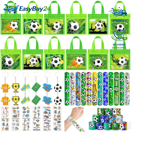 FußBall Mitgebsel Set 48STK TüTen Schnapparmband SchlüSselanhäNger Tattoos-image
