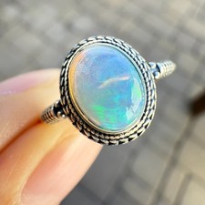925 Sterling Silver Ring 8x6mm Oval Natural Opal Gemstone Women Bridal Women