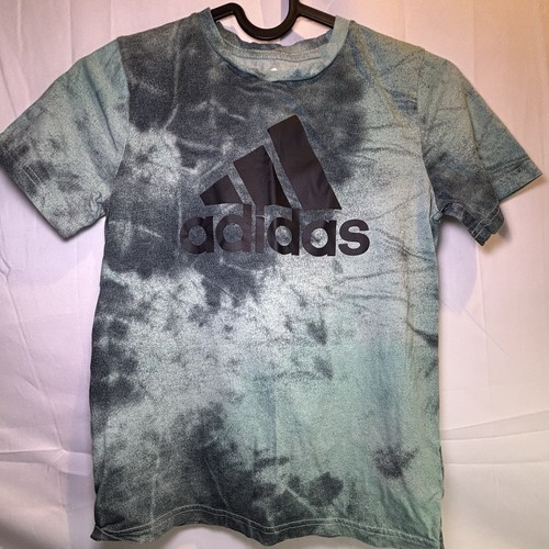 Boys Adidas T Shirt Youth 7 Small Green Tie Dye Short Sleeve Logo Athletic Sport